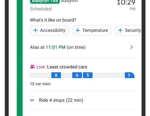Hacinamiento en el nivel del tren de Google Maps