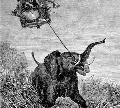Ilustración original de 'Cinco semanas en globo', de Jules Verne.
