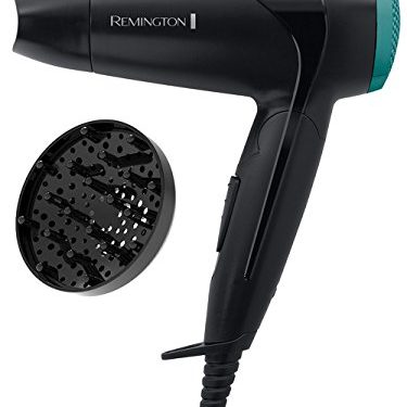 Remington Compact Secador de Pelo Pequeño - Secador de Viaje, Plegable, Concentrador y Difusor Compacto, 2000 W, Negro y Verde - D1500