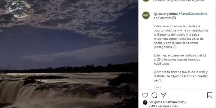 Previaje: tres destinos únicos para aprovechar al aire libre. Paseo de la Luna Llena en el Parque Nacional Iguazú. (Foto: fuente iguazuargentina en Instagram)