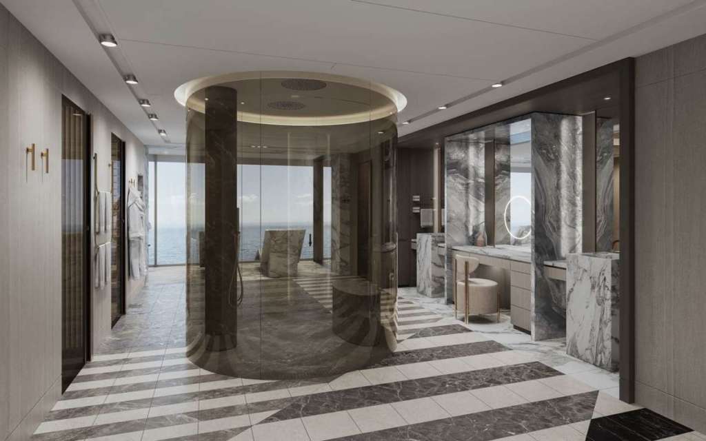 En la gama más alta de los cruceros, los barcos de Regent Seven Seas Cruises figuran habitualmente en los ranking de las suites más lujosas del mar. Sin embargo, en su nuevo buque, Seven Seas Grandeur, han dado una nueva vuelta de tuerca al concepto de lujo. Con un precio desde 11.000 dólares por noche (algo más de 9.400 euros), la Regent Suite de 412 m2 contará con baños construidos con 9 tipos diferentes de mármol, spa privado, mayordomo, chófer, una cama valorada en más de 300.000 euros y servicio de caviar.