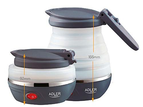 Adler AD1279 Hervidor de Agua Eléctrico Plegable, 0,6L, 750W, Libre de BPA, 750 W, 0.6 litros, 0 Decibelios, plástico, Blanco Gris Oscuro