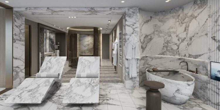 En la gama más alta de los cruceros, los barcos de Regent Seven Seas Cruises figuran habitualmente en los ranking de las suites más lujosas del mar. Sin embargo, en su nuevo buque, Seven Seas Grandeur, han dado una nueva vuelta de tuerca al concepto de lujo. Con un precio desde 11.000 dólares por noche (algo más de 9.400 euros), la Regent Suite de 412 m2 contará con baños construidos con 9 tipos diferentes de mármol, spa privado, mayordomo, chófer, una cama valorada en más de 300.000 euros y servicio de caviar.