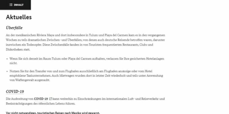 Alemania, alerta a sus ciudadanos sobre viajes a Tulum y Playa del Carmen
