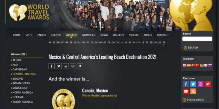 Cancun gana galardón en los World Travel Awards