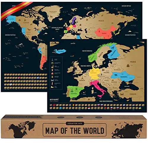 negro Global Walkabout ESPAÑOL Regalo De Viaje - Mapa de scratch de regiones de países españoles con fondo de banderas 