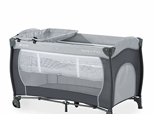 Hauck Cuna de Viaje Sleep N Play Center, de Nacimiento hasta 15 kg, 120 x 60 cm, Doble Altura, Cambiador, Ruedas, Entrada Lateral, Plegable, Bolsa de Transporte, Gris
