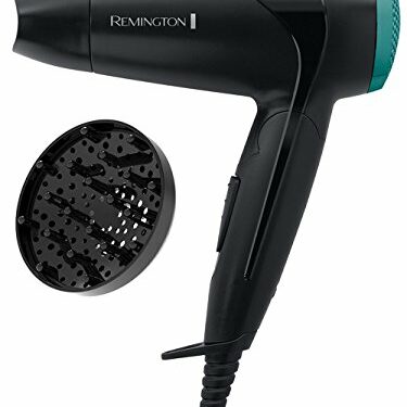 Remington Secador de Pelo Pequeño Compact - Secador de Viaje, Plegable, Concentrador y Difusor Compacto, 2000 W, Negro y Verde - D1500