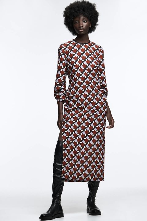 vestido midi zara geométrico