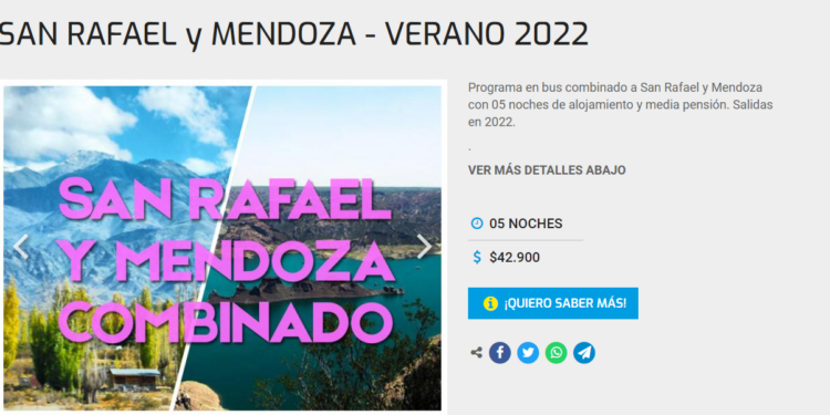 “San Rafael-Mendoza”: uno de los paquetes más buscados en las agencias de viaje del país