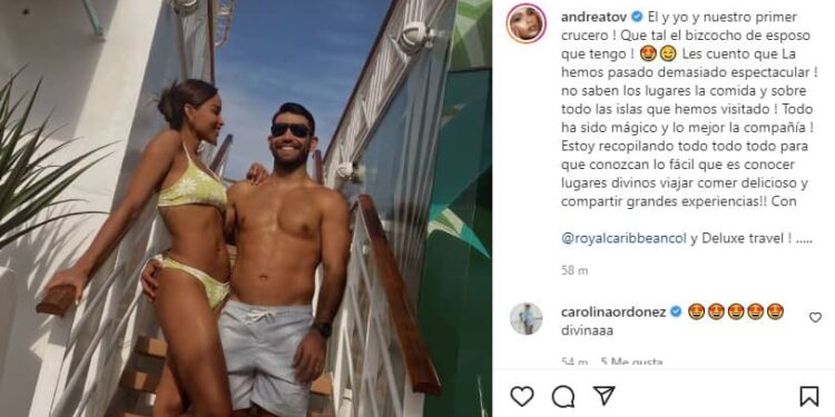 Andrea Tovar comparte foto de su primer crucero con su esposo