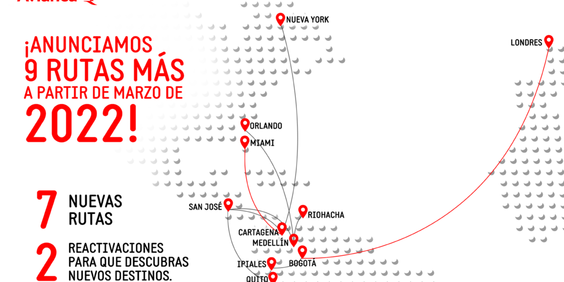 Avianca anunció siete nuevas rutas y reactivación de dos para volar a partir de marzo