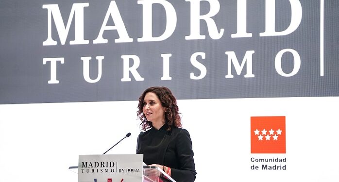 La presidenta de la Comunidad de Madrid Isabel Díaz Ayuso presenta en Fitur 'Madrid Turismo', una plataforma que hace realidad una petición histórica de la industria turística