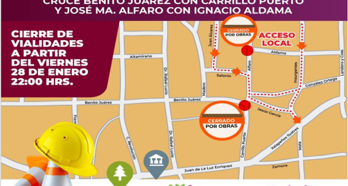 Rehabilitarán concreto de los cruceros de Juárez y Carrillo Puerto y Alfaro con Aldama