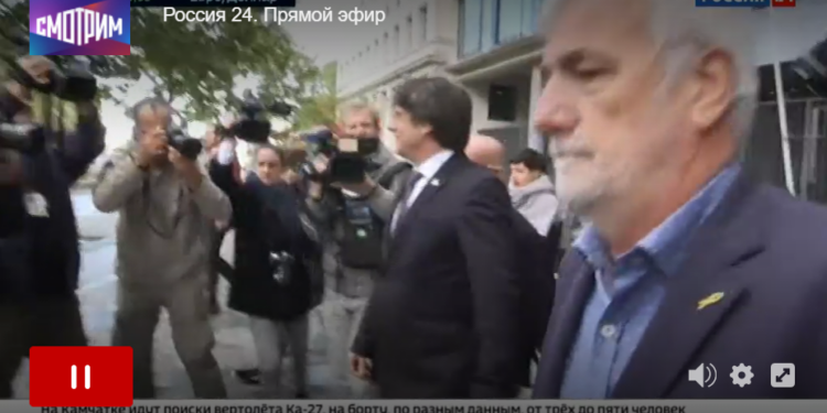 Captura del canal de noticias ruso 24 horas, con la noticia de la detención de Puigdemont