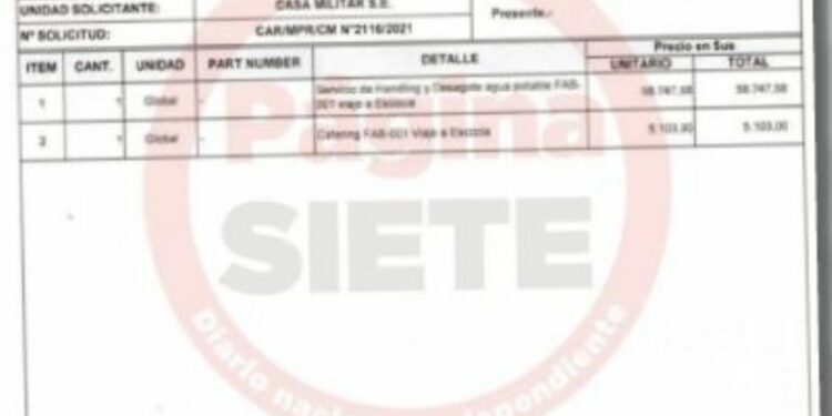 En 7 viajes de Arce, catering y handling del FAB-001 costaron casi $us 100 mil