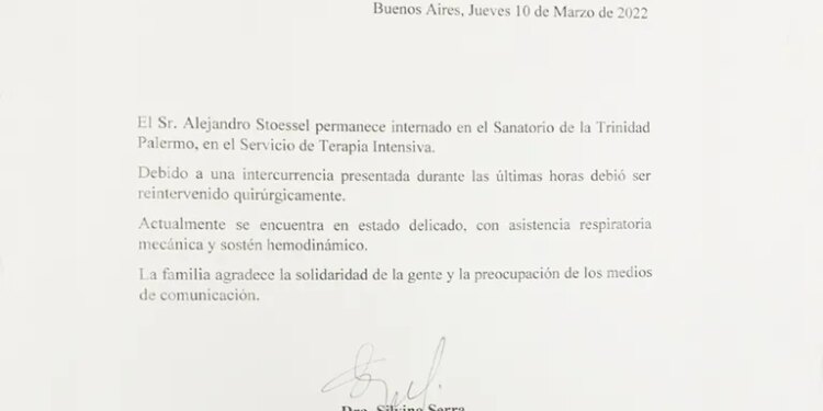 Alejandro Stoessel, parte médico