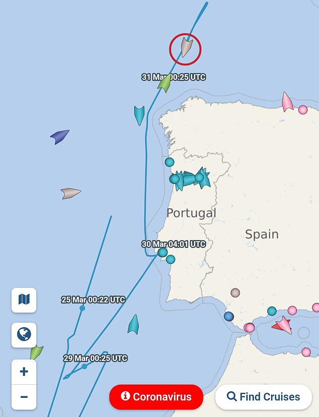 Un mapa muestra la ruta del crucero asediado, que se vio obligado a abandonar Madeira entre sus destinos