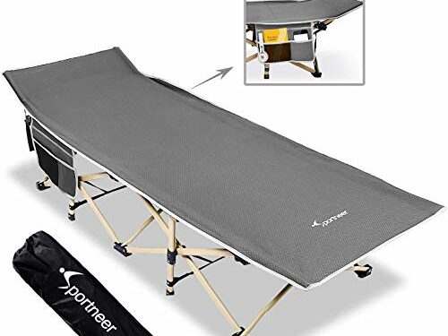 Sportneer Cama de Camping, Carga máxima 206 Kilos, 2 Grandes Bolsillos en los Laterales. Cama Plegable portátil con Bolsa de para Acampada, Playa, Senderismo, Viajes de mochilero, Oficina, Gris