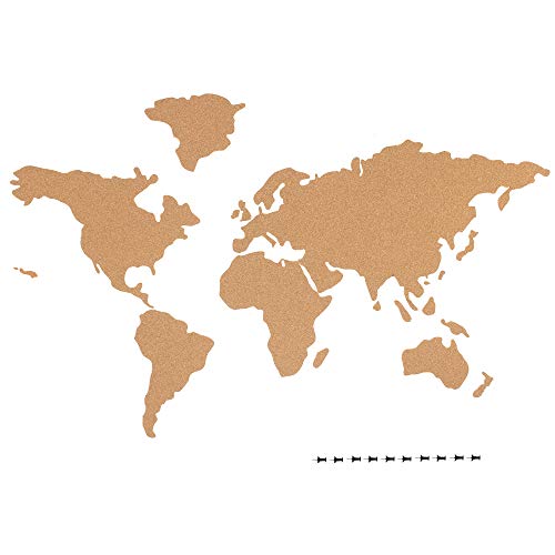 Mapa del mundo para pinzar y como decoración de pared Mapa del mundo de corcho XXL 210 x 105 cm 