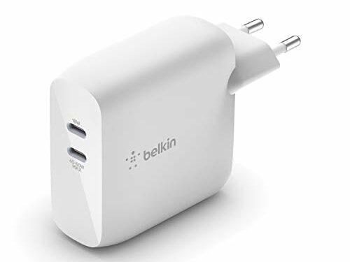 Belkin cargador de pared USB-PD GaN doble de 68 W Boost Charge, cargador rápido USB-C para iPhone 12, 12 Pro, 12 Pro Max, 12 mini, modelos anteriores, iPad Pro, Pixel, Galaxy, MacBook Pro y otros