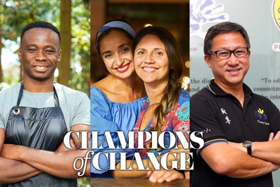 Winners of The World’s 50 Best Restaurants 2022 Champions of Change awards (L-R);Dieuveil Malonga, Alissa Timoshkina & Olia Hercules, and Koh Seng Choon