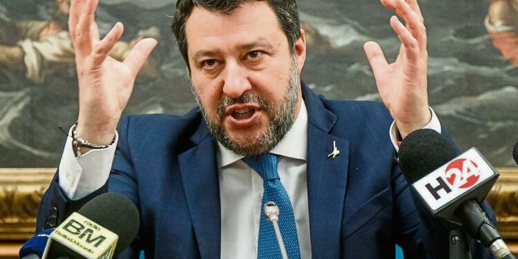 17 February 2022, Italy, Rome: Italian Lega Nord leader Matteo Salvini holds a press conference on the referendums approved by the Constitutional Court. Photo: Roberto Monaldo/LaPresse via ZUMA Press/dpa Roberto Monaldo/LaPresse via ZUM / DPA 17/02/2022 ONLY FOR USE IN SPAIN