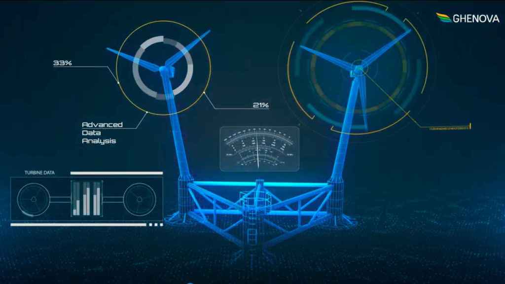 Gemelo digital de una planta de aerogeneradores.