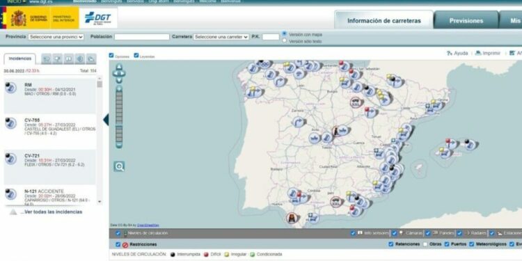 Operacion Salida DGT mapa incidencias Infocar