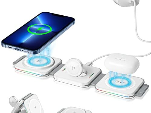BOCLOUD Estación de Carga inalámbrica 3 en 1, Magnética Cargador mag-Safe [Plegable y Portátil] Almohadilla de Carga Compatible con i.Phone 13/12/SE/11/XS/8 Series,Samsung S22/21/20, iWatch,AirPods
