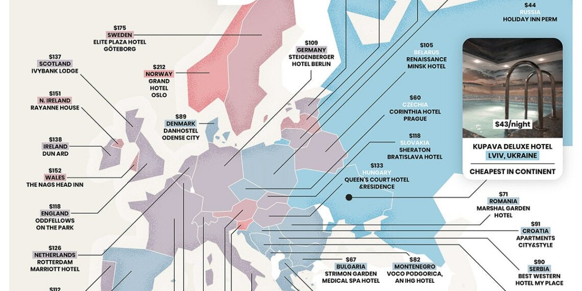 Mapa con los hoteles de cinco estrellas ms baratos del mundo