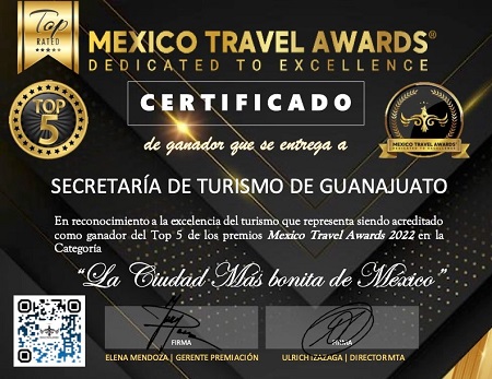 Guanajuato capital es reconocida como “La Ciudad Más Bonita en México 2022” en el “México Travel Awards”