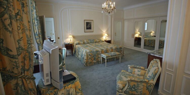 A bedroom suite is seen at Le Bristol hotel in Paris, France, on Tuesday, June 14, 2011. Eight deluxe French hotels were crowned with the rare distinction of "palace" status in May, a new industry classification for luxury that goes beyond a mere five stars. Four Paris hotels, the Bristol, the Meurice, the Park Hyatt and the Plaza Athenee made the list. Photographer: Simon Dawson/Bloombergdfd