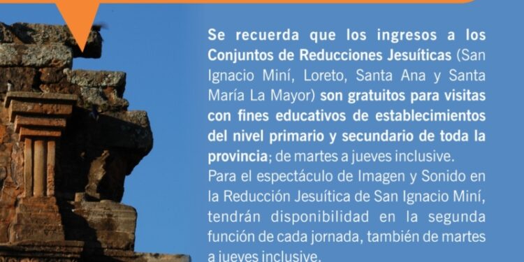 Recuerdan gratuidad en ingresos a Parques Provinciales y Conjuntos Jesuíticos para viajes educativos