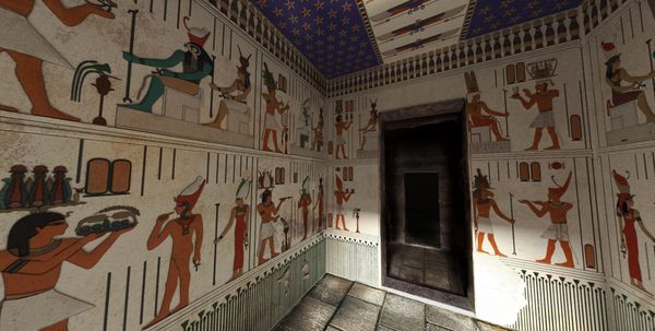 La capilla de Adijalamani, centro arquitectónico de este santuario egipcio, con los colores originales