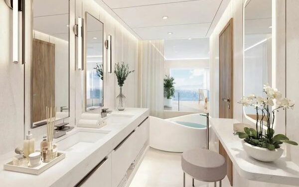 Prototipo de uno de los baños con vistas al mar.