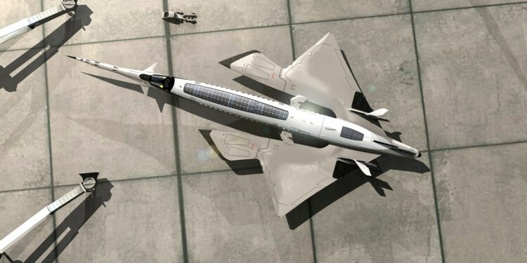 Modelado en 3D del Hyper Sting en una pista de aterrizaje de aeropuerto.