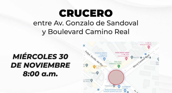 Cerrarán crucero de avenidas Gonzalo de Sandoval y Camino Real