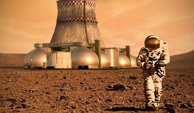Ilustración de un astronauta en Marte