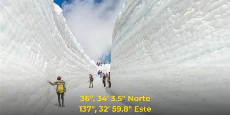 La ruta alpina rodeada por grandes muros de nieve