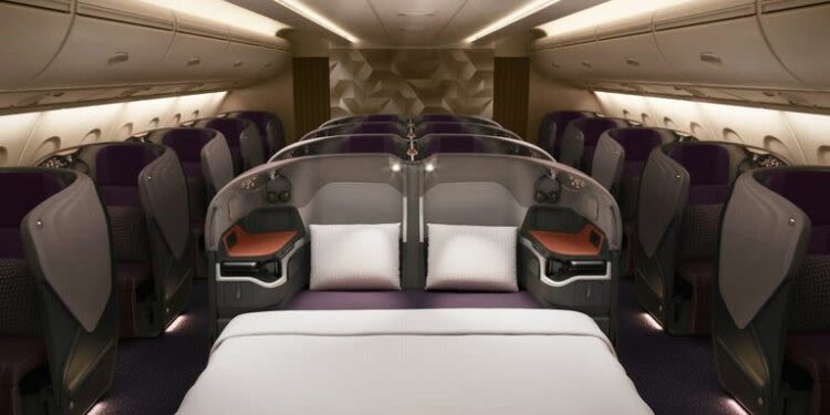 La clase ejecutiva de un avión A380R, de Singapore Airlines