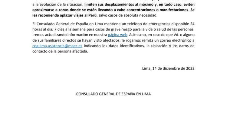Comunicado de la embajada de España. Foto: Twitter