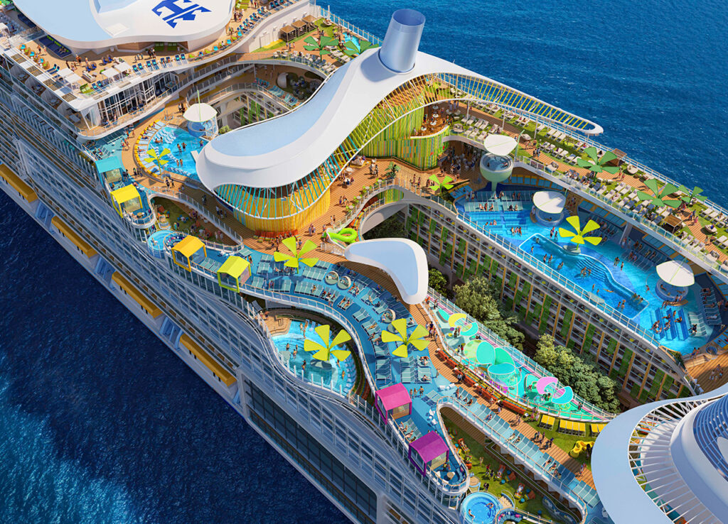 El nuevo barco de Royal Caribbean tendrá siete albercas. Foto: Cortesía.