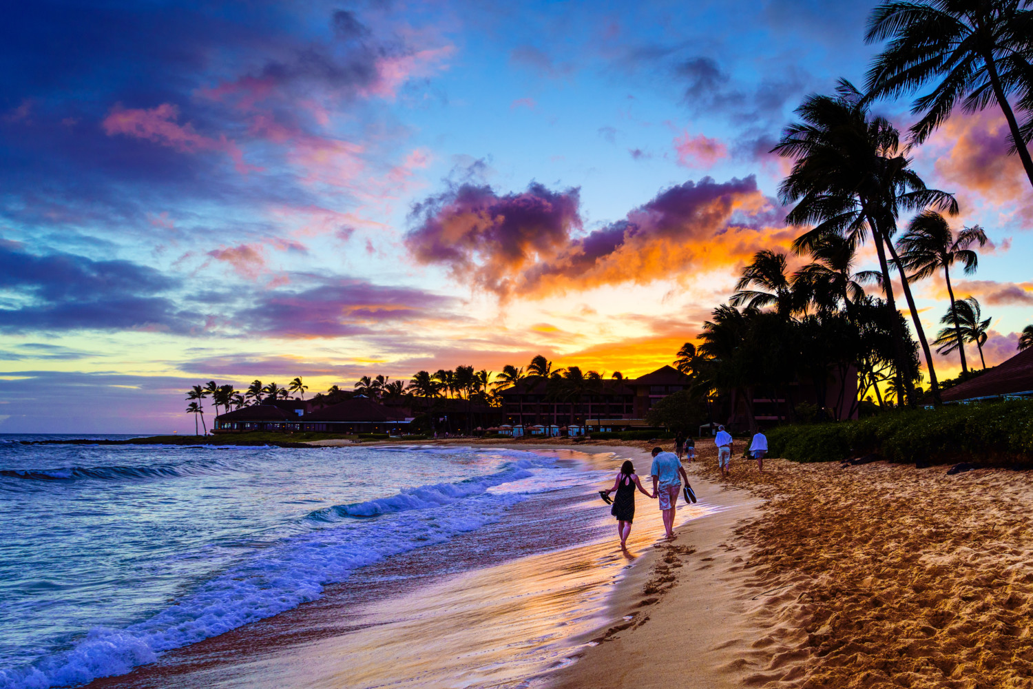 Puesta de sol en la playa de Kauai