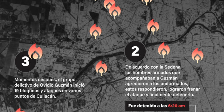 Mapa recaptura de Ovidio Guzmán y bloqueos en respuesta