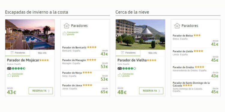 Algunos de las ofertas que ofrece Viajes El Corte Inglés sobre Paradores