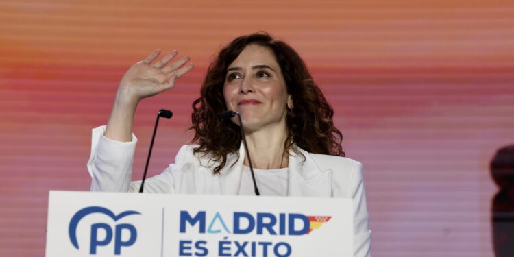 La presidenta de la Comunidad de Madrid, Isabel Díaz Ayuso, este viernes durante unas jornadas del PP en Las Rozas.