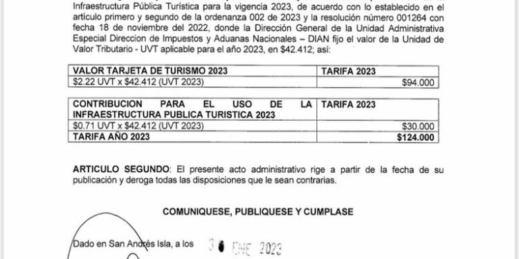 Decreto expedido por la Gobernación de San Andrés.