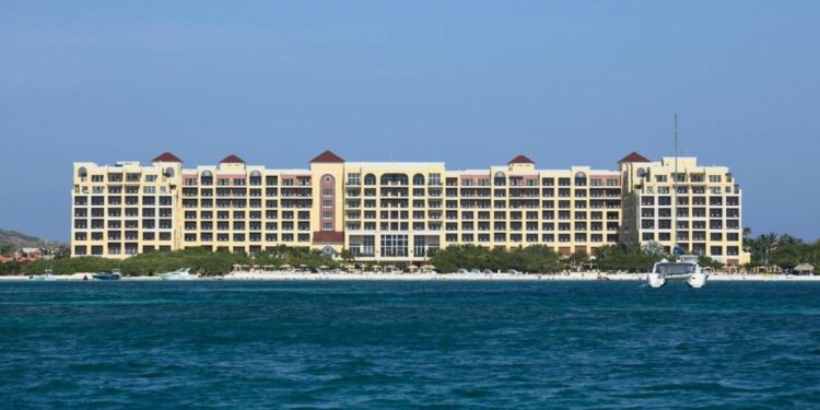 View of the Ritz-Carlton Hotel on Palm Beach in Aruba