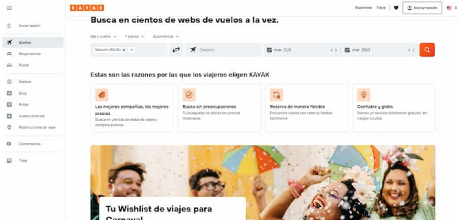 Kayak también te permite reservar vuelos y hoteles en los que puedes hospedarte. Solo debes echarle un vistazo a su plataforma